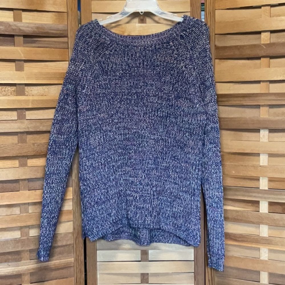 Faded Glory Blue Multi Color Crew Neck Knit Sweater Relaxed Fit Women XL Cotton